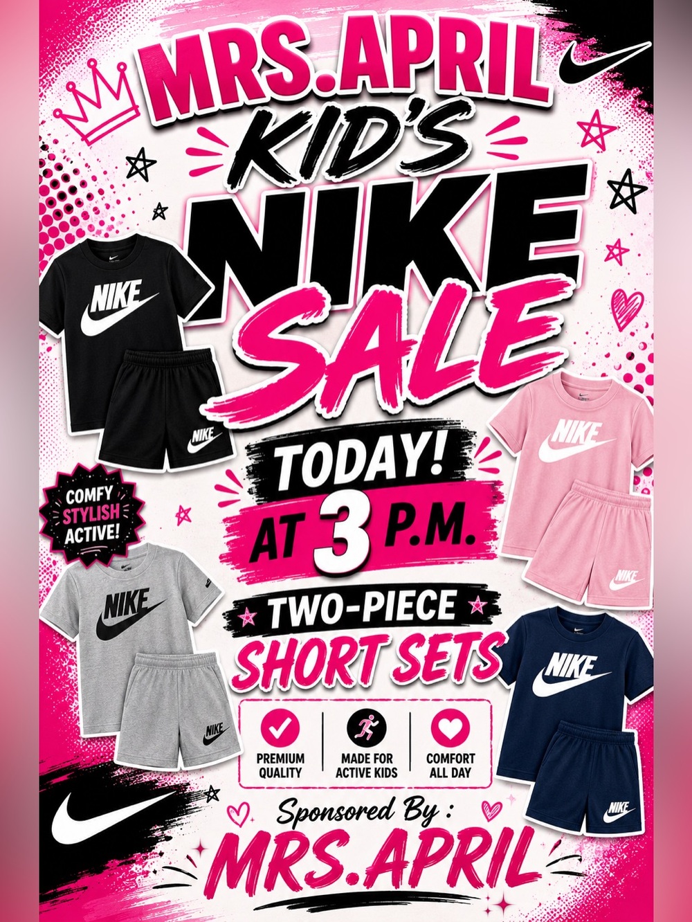 Nike Kids Two-Piece Short Set - Pink, Black, Gray, Navy